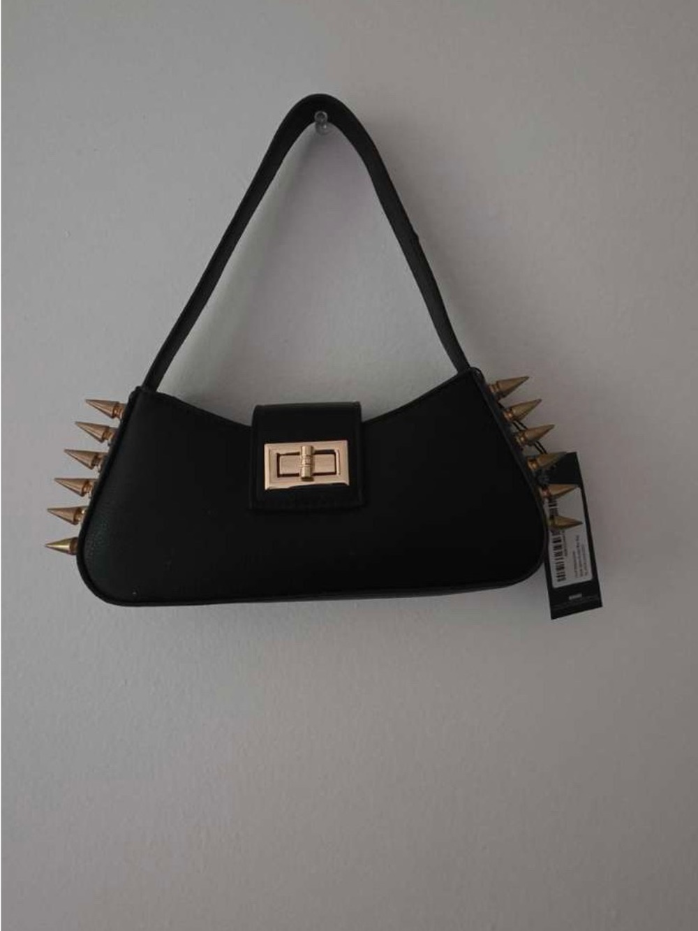 PrettyLittleThing NWT Black Spike-Accent Shoulder Bag with Gold Hardware